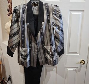 Chic Striped Blazer and Skirt Ensemble